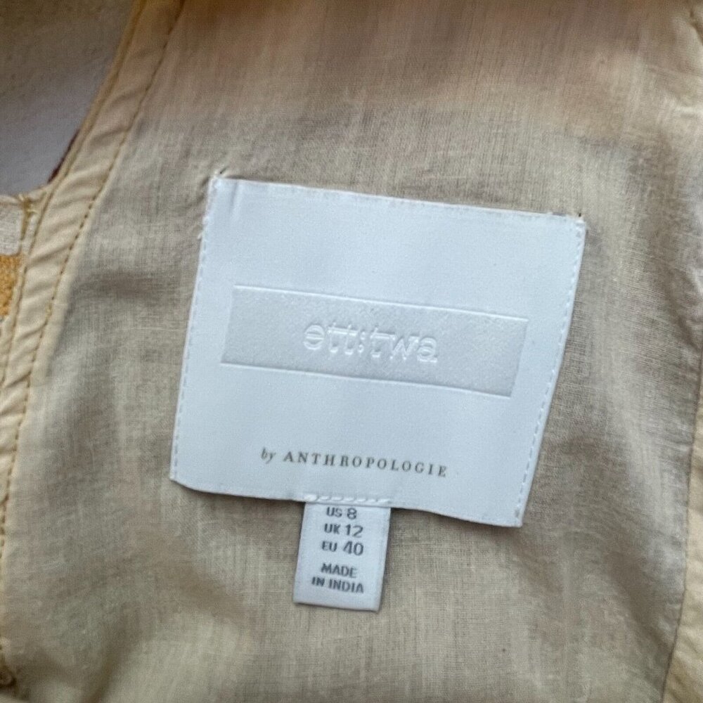 Anthropologie Ett Twa Linen Wesley Striped Romper Size 8 Brown/Yellow Pockets - Picture 3 of 11